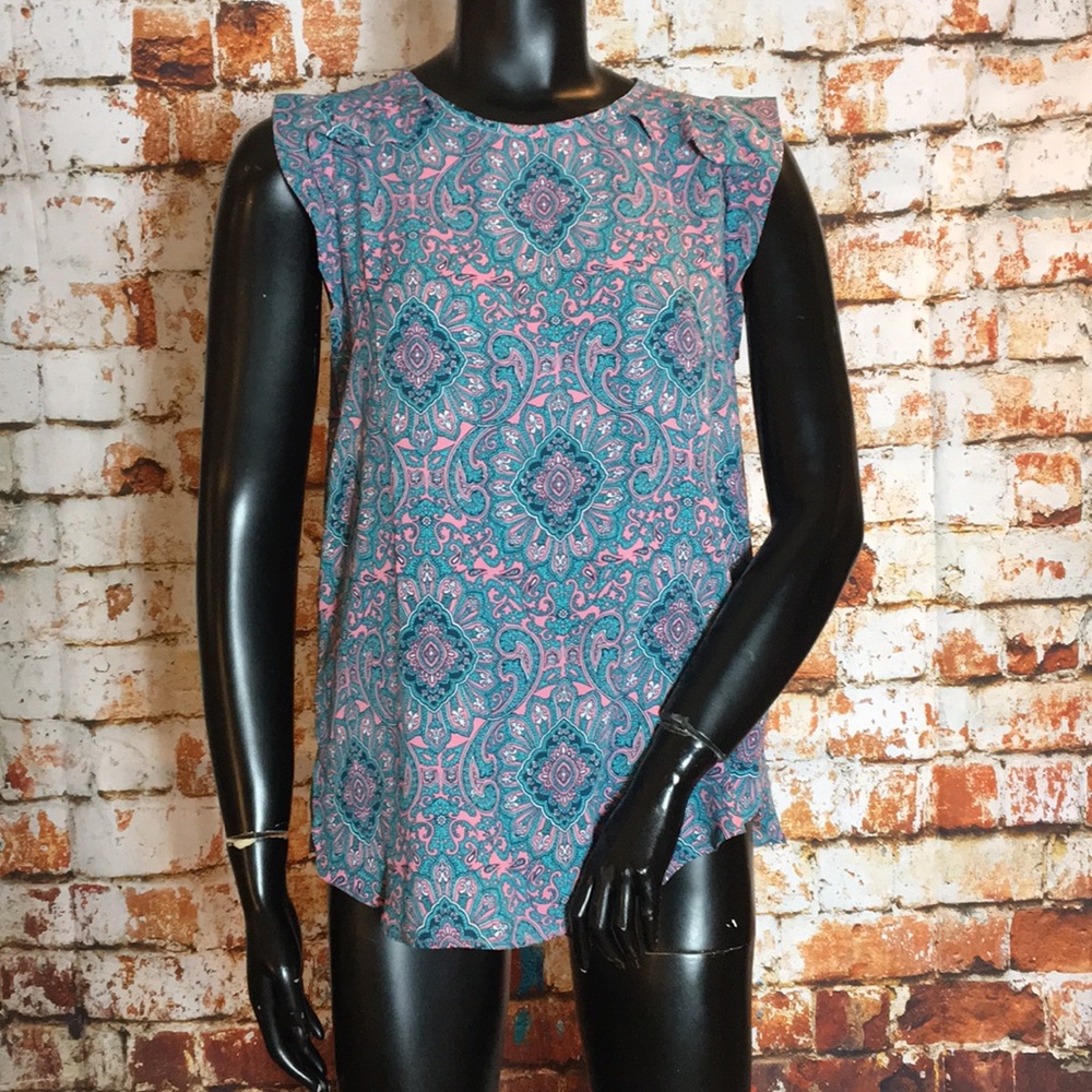 LOFT Pink and Blue Paisley Print Blouse